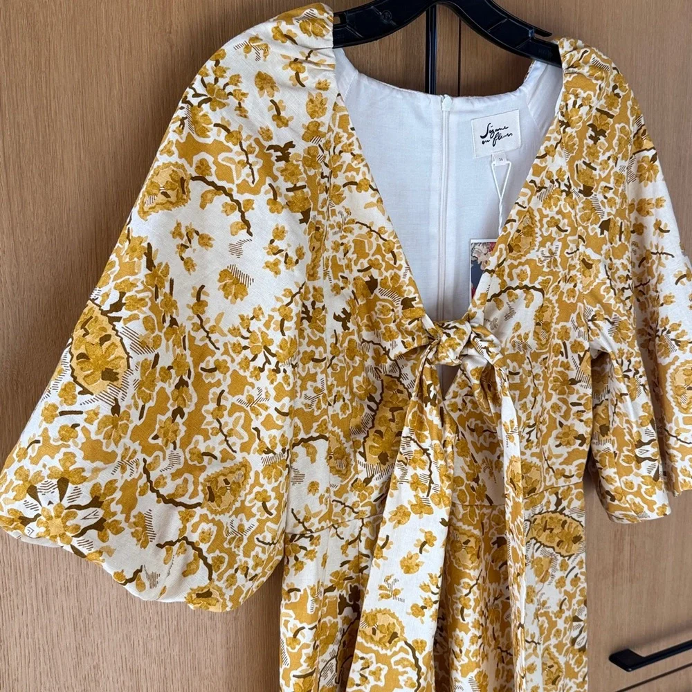 Sezane ROBE LONGUE NEOMIE ALCAZAR OCRE Yellow Floral Dress NWT SIZE 34 US 2 - Picture 4 of 16